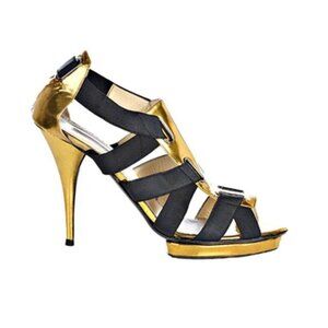 Oscar de la Renta Black Gold Leather Heels 9.5